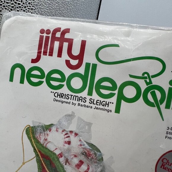 Vintage JIffy Needlepoint "Christmas Sleigh" #5040 Sunset Designs Candy Containe - Picture 3 of 6